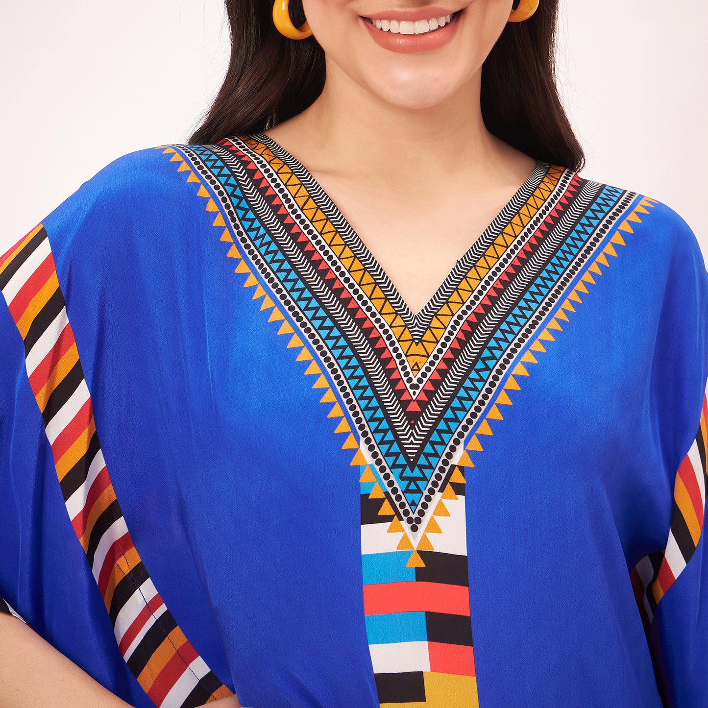 Navy Blue Geometric Mid Length Kaftan