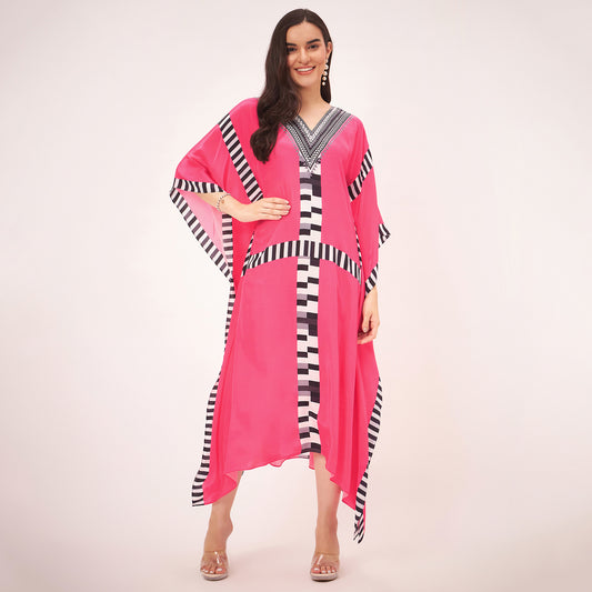 Pink Geometric Mid Length Kaftan