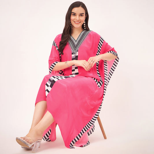 Pink Geometric Mid Length Kaftan
