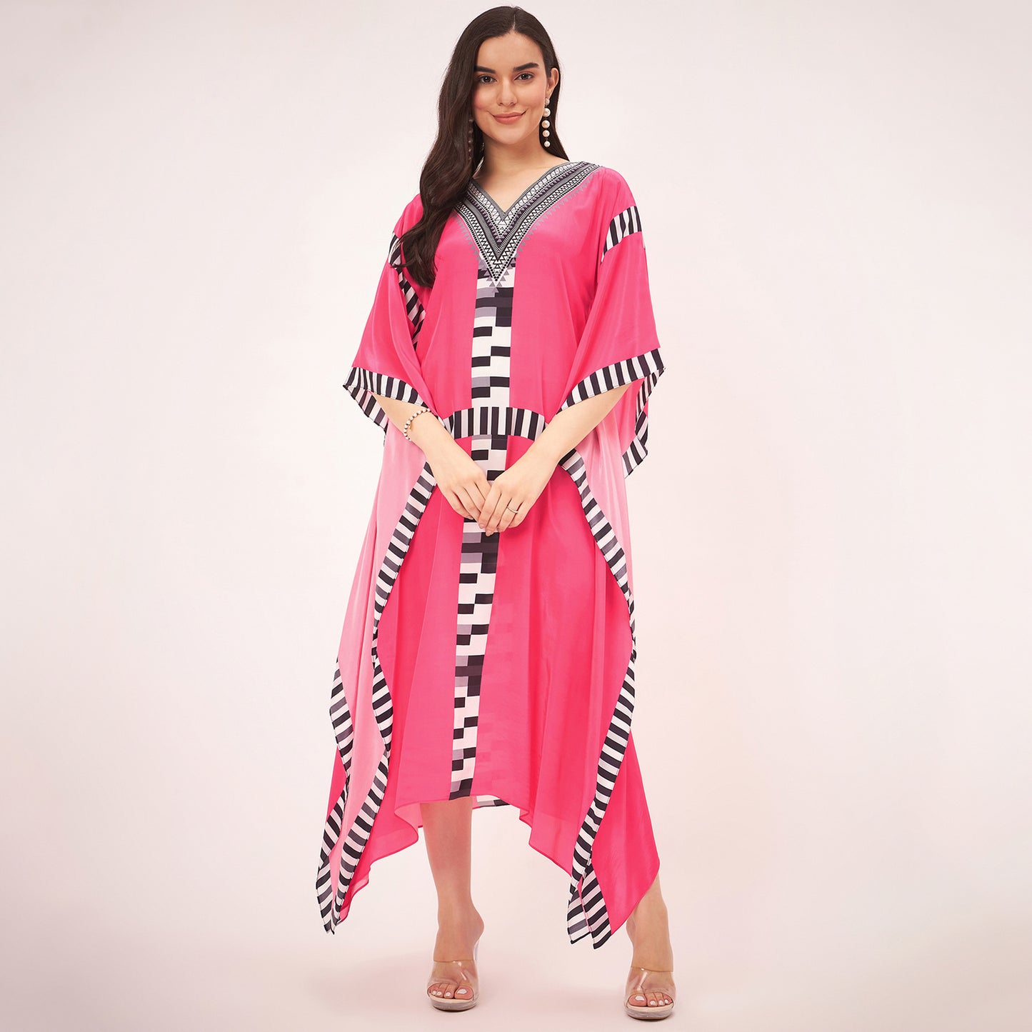 Pink Geometric Mid Length Kaftan