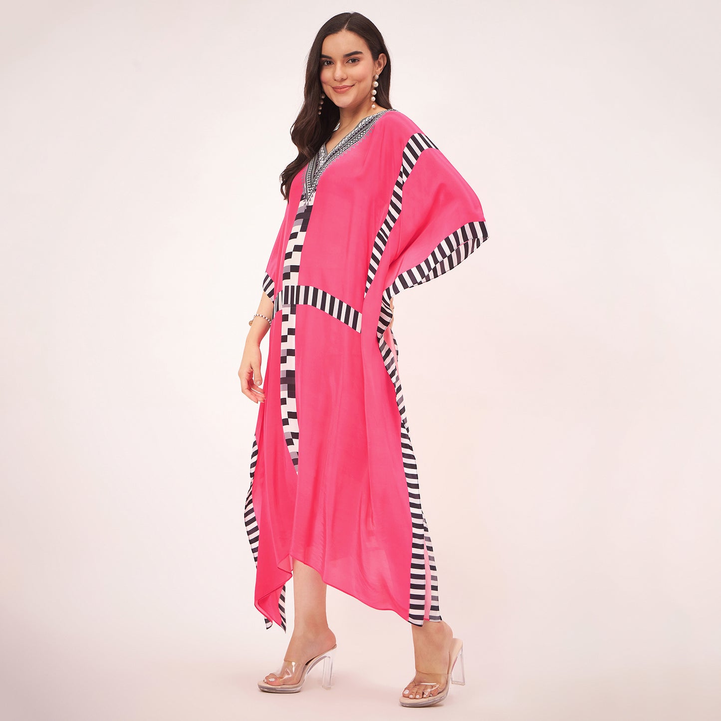 Pink Geometric Mid Length Kaftan