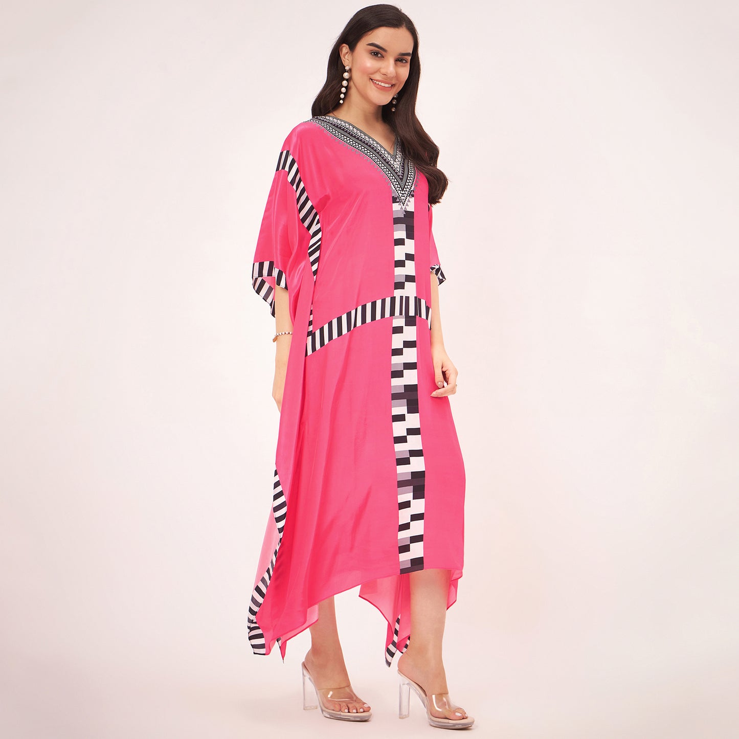 Pink Geometric Mid Length Kaftan