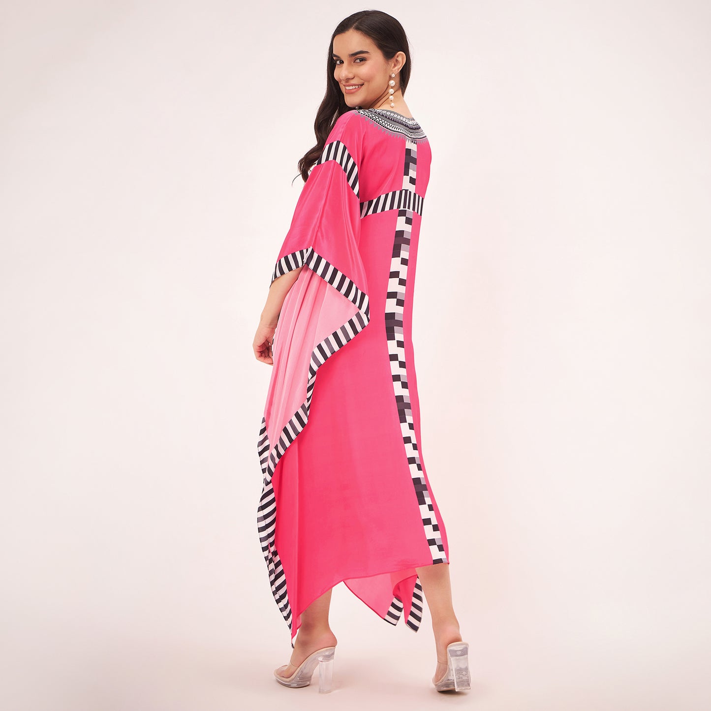 Pink Geometric Mid Length Kaftan