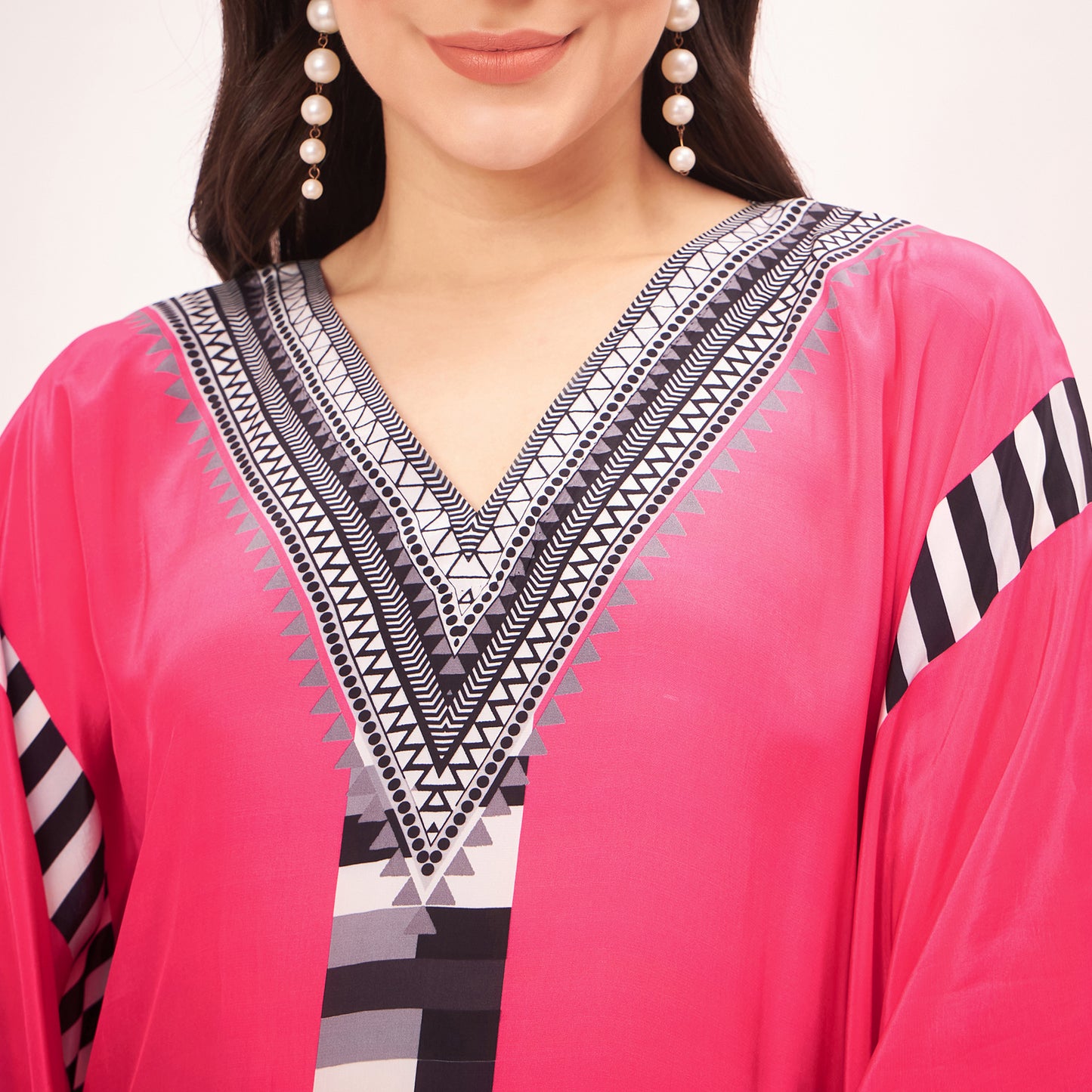 Pink Geometric Mid Length Kaftan