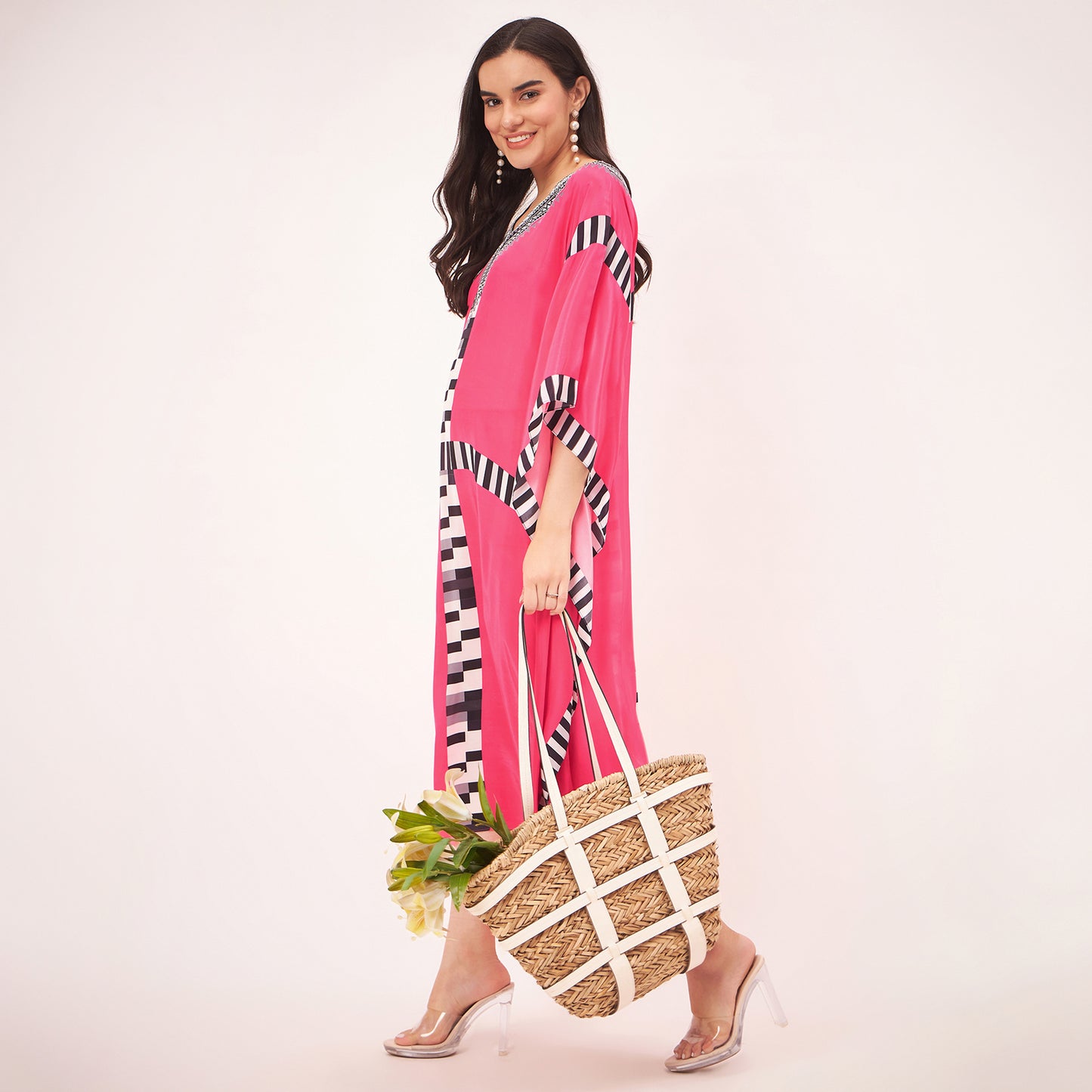 Pink Geometric Mid Length Kaftan