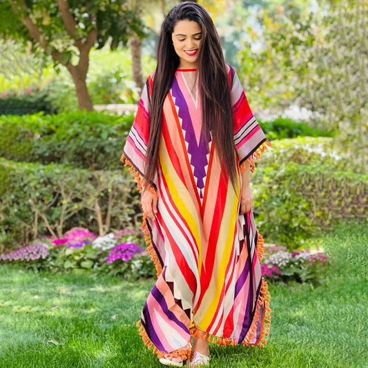 Candy Stripe Mid Length Kaftan