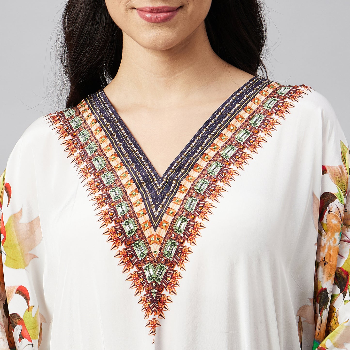 Yellow Floral Mid Length Kaftan