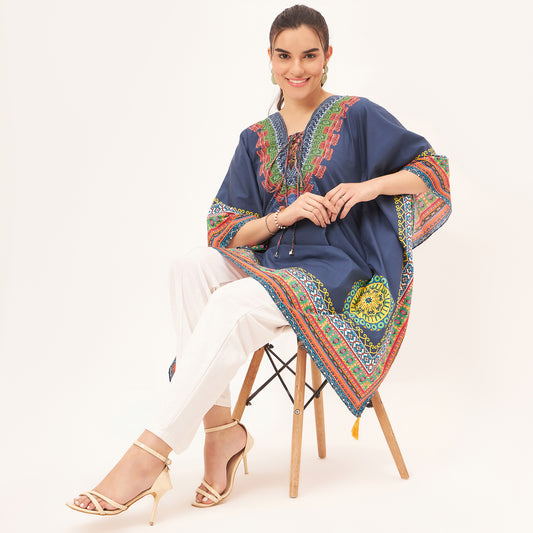 Dark Blue Tribal Kaftan Top