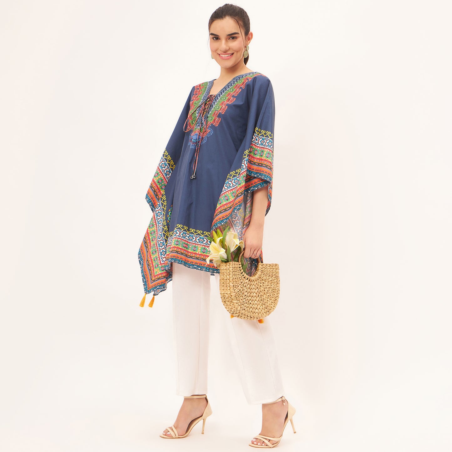 Dark Blue Tribal Kaftan Top