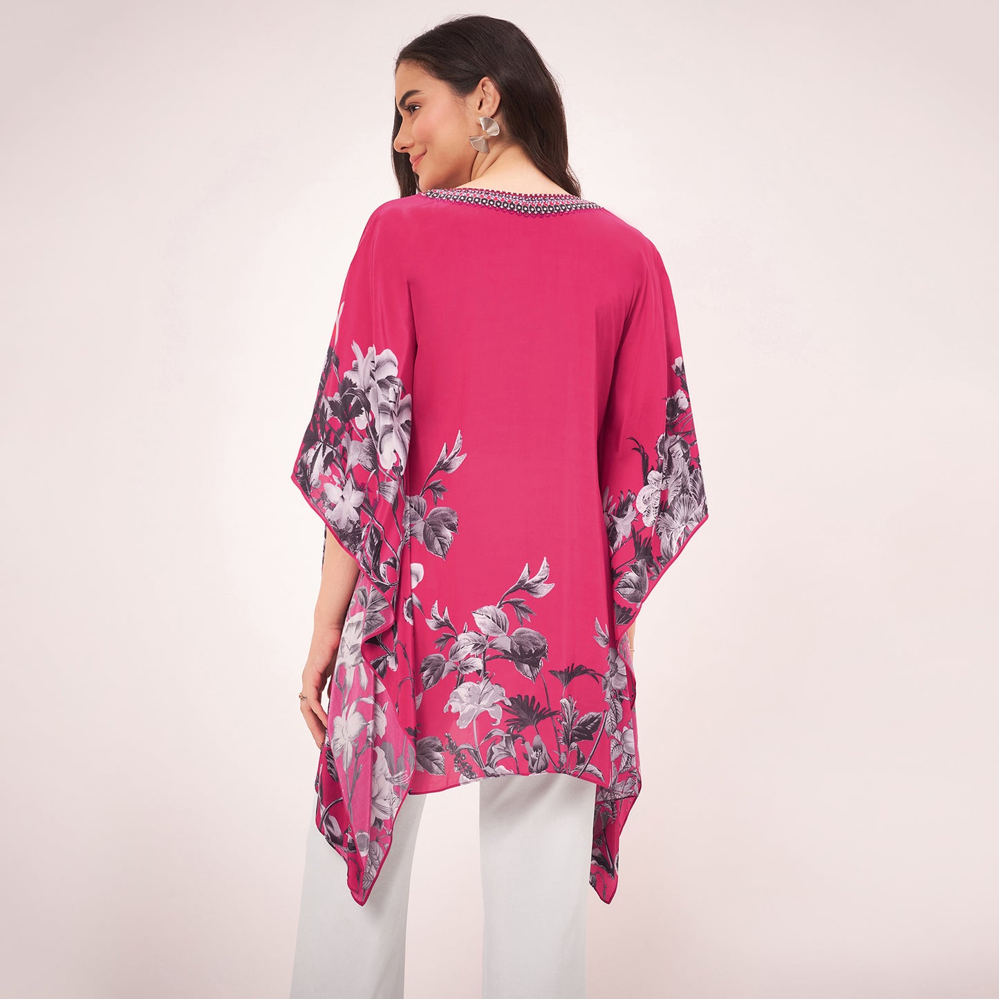 Maroon Embellished Floral Kaftan Top