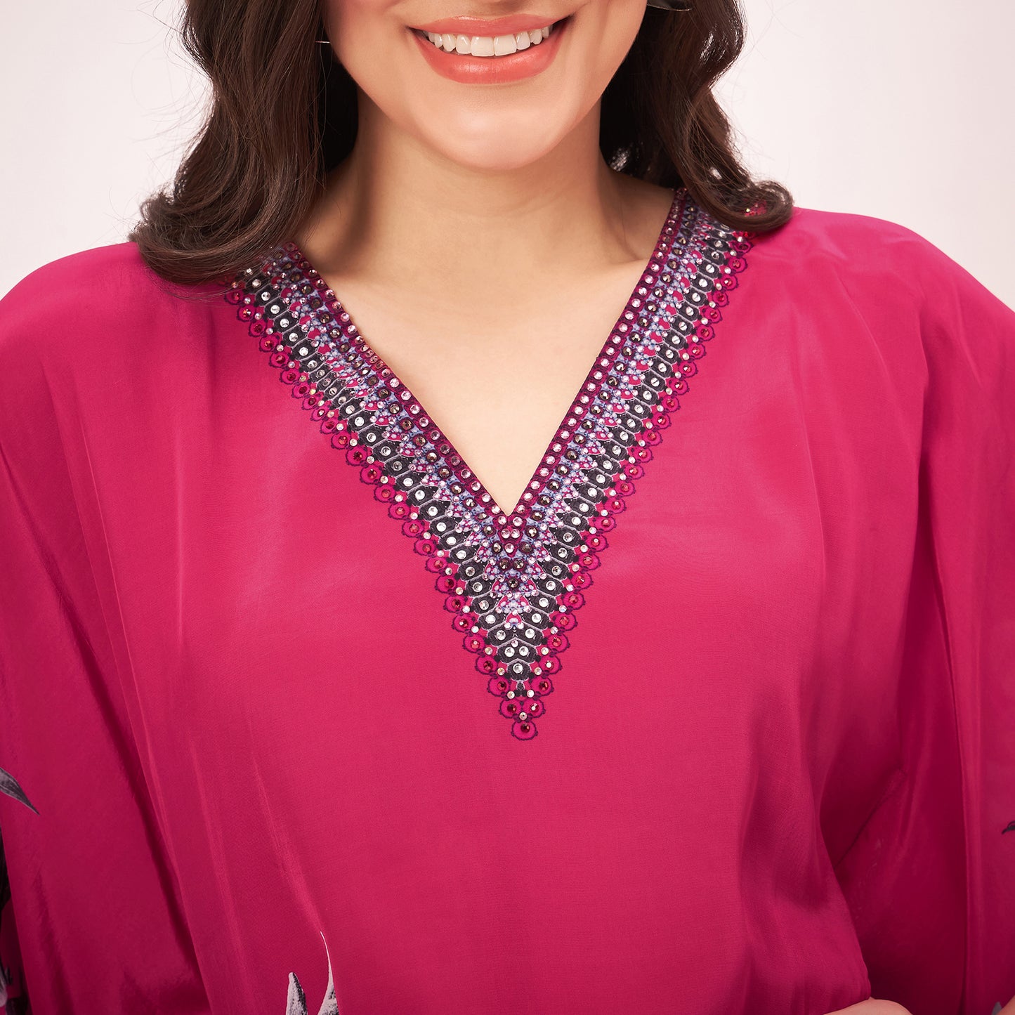 Maroon Embellished Floral Kaftan Top