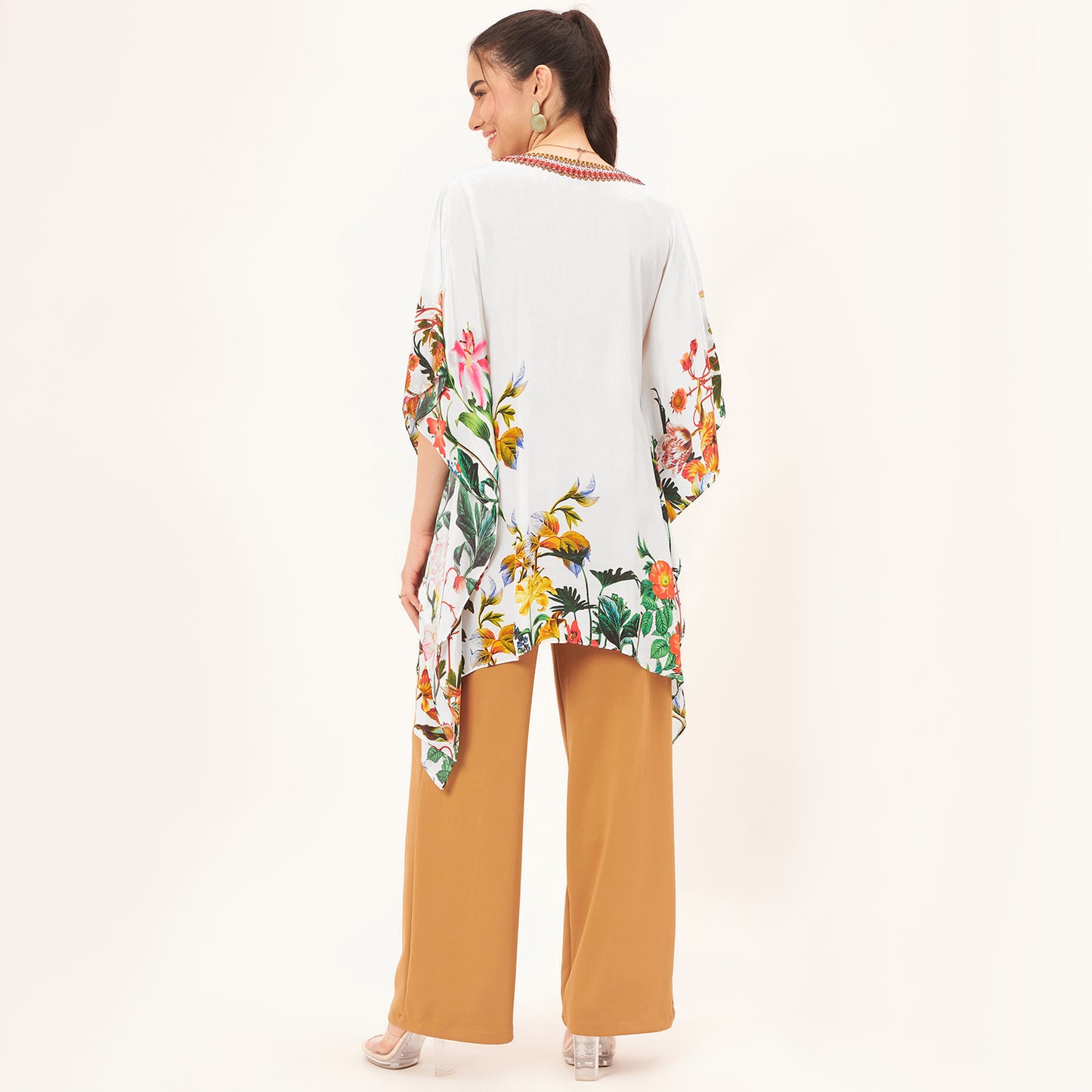 Multicoloured Embellished Floral Kaftan Top