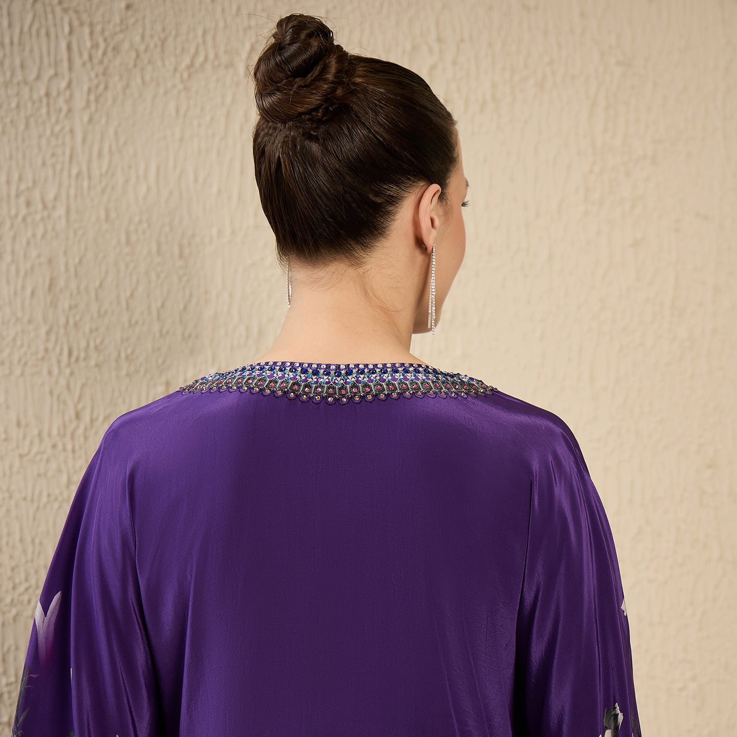 Purple Embellished Floral Kaftan Top