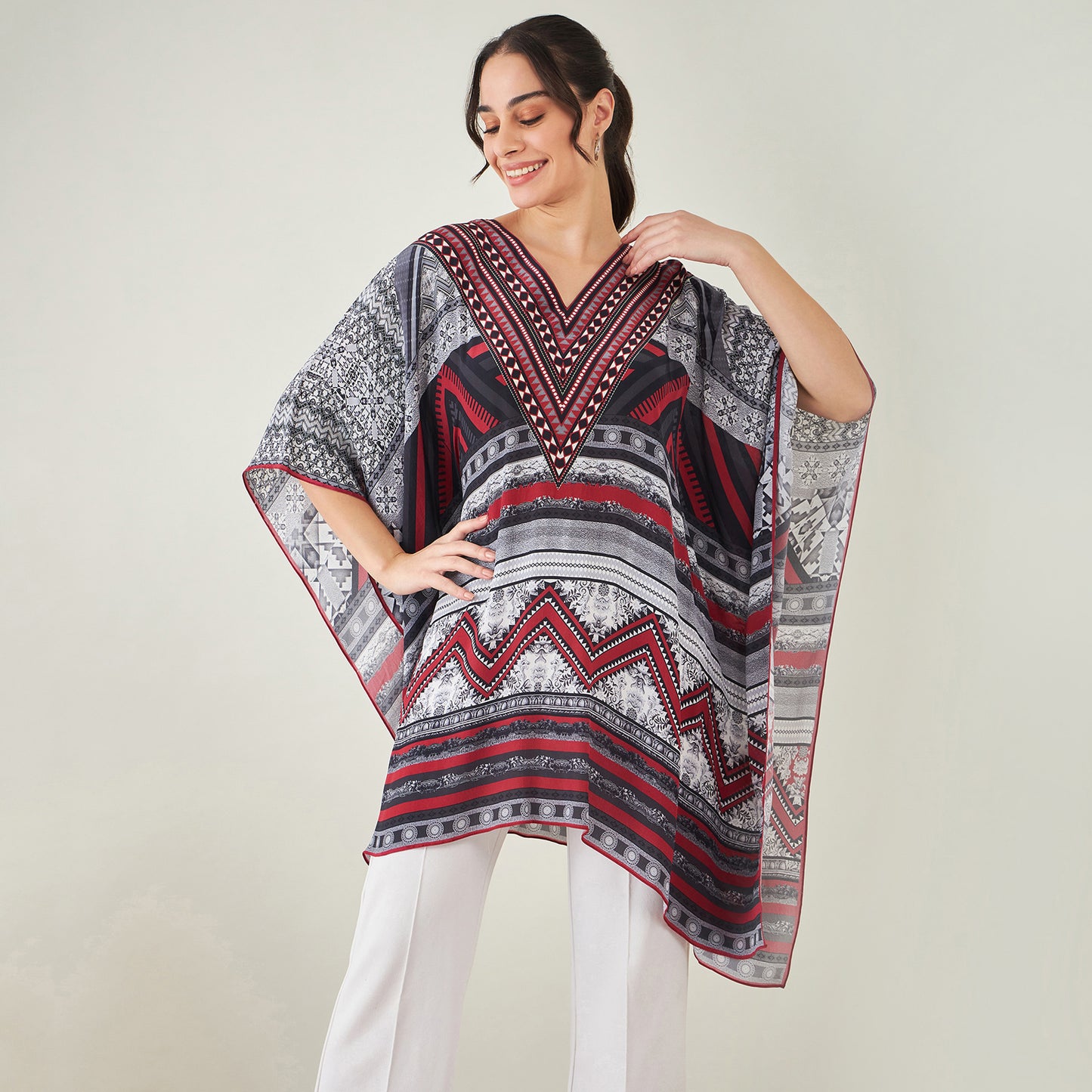 Maroon Geometric Kaftan Tunic