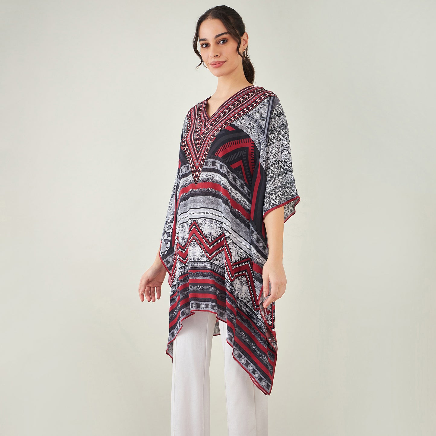 Maroon Geometric Kaftan Tunic