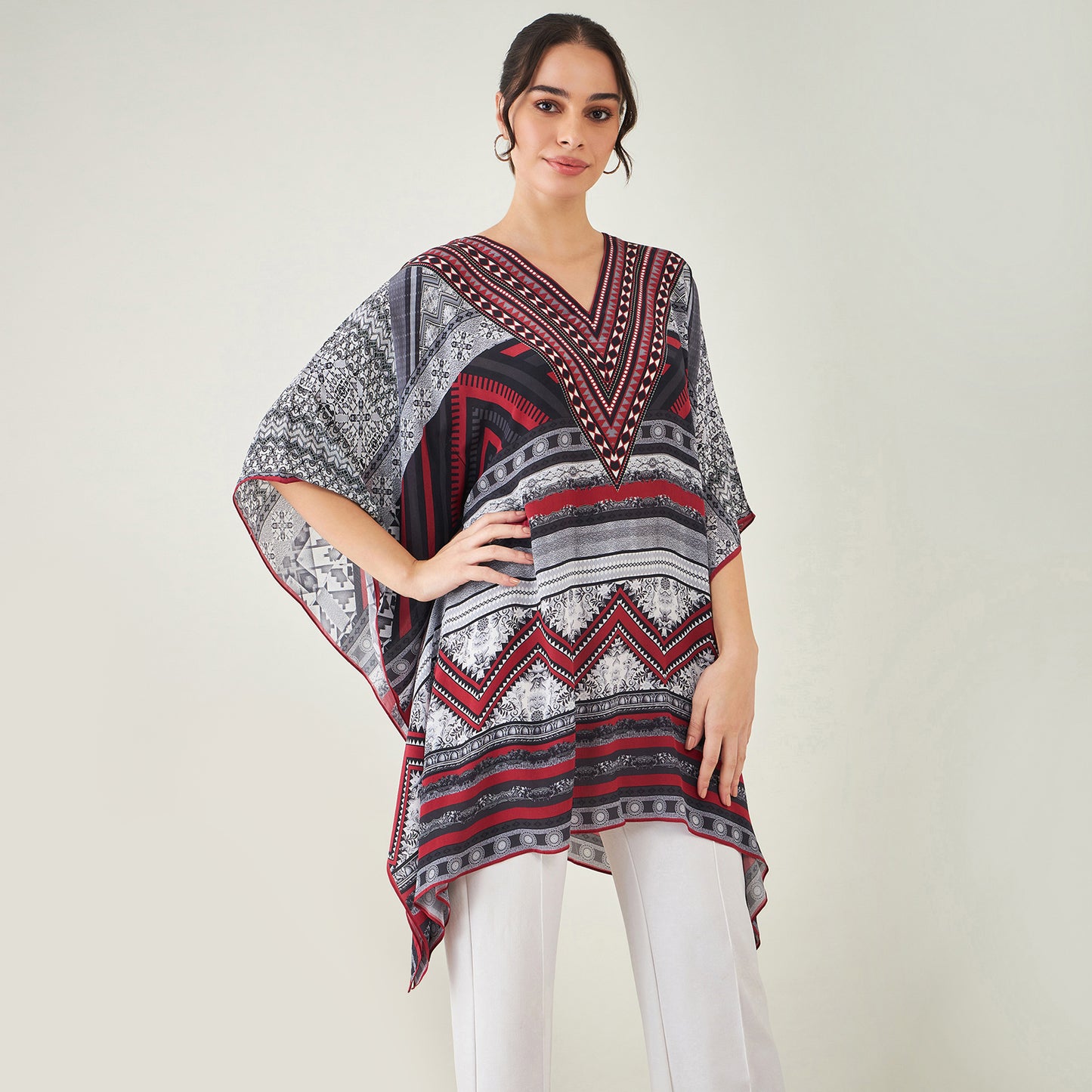 Maroon Geometric Kaftan Tunic