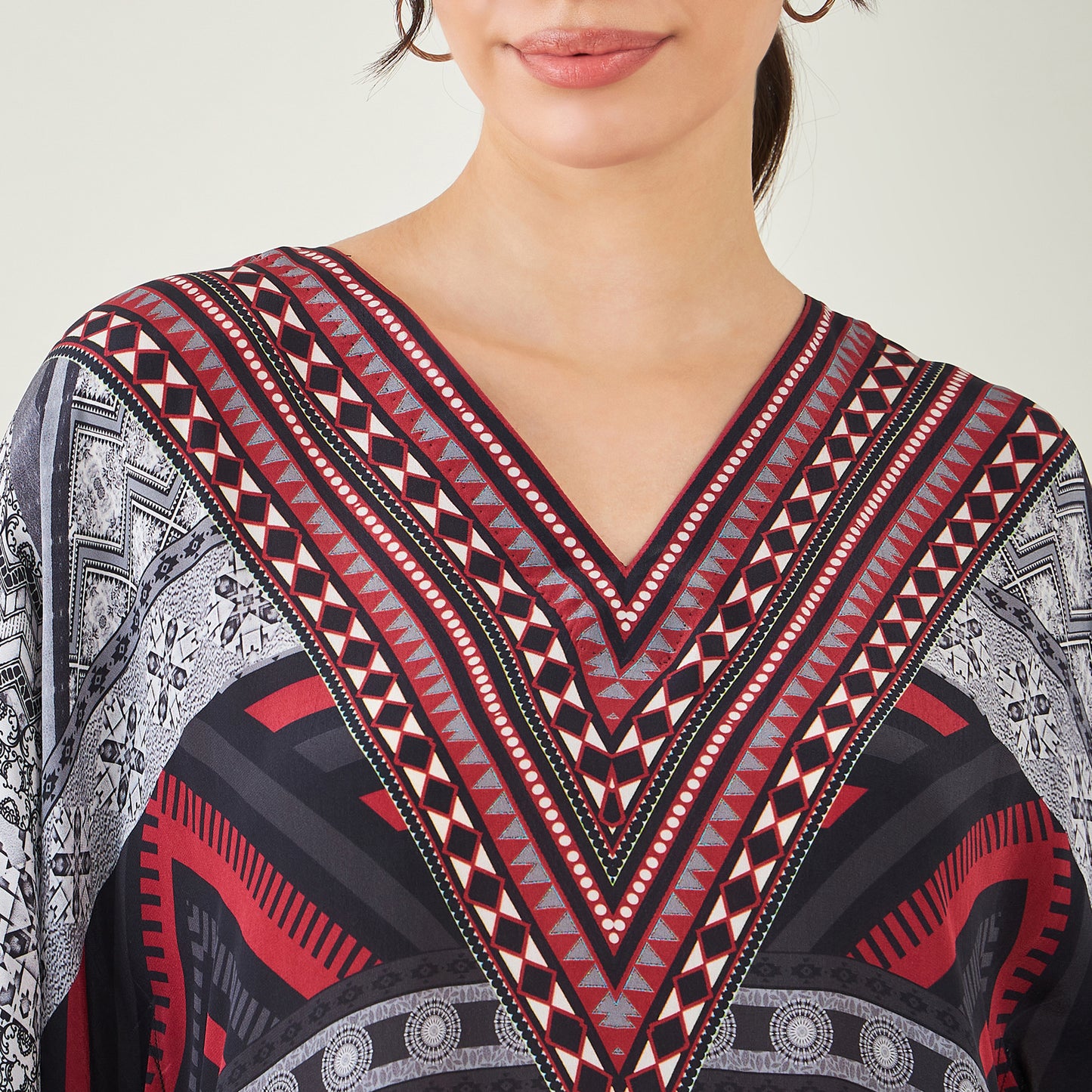 Maroon Geometric Kaftan Tunic