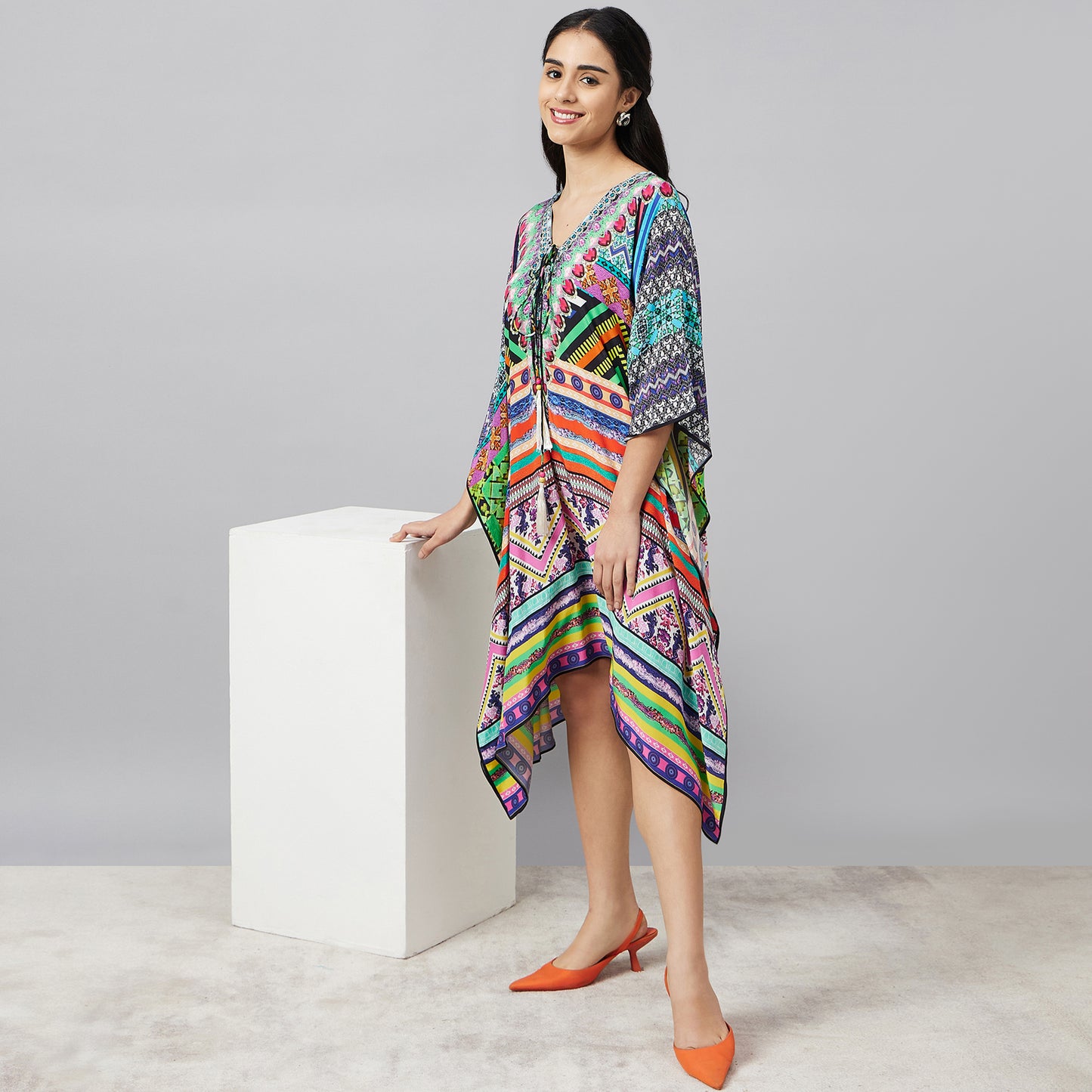 Multicoloured Geometric Kaftan Tunic