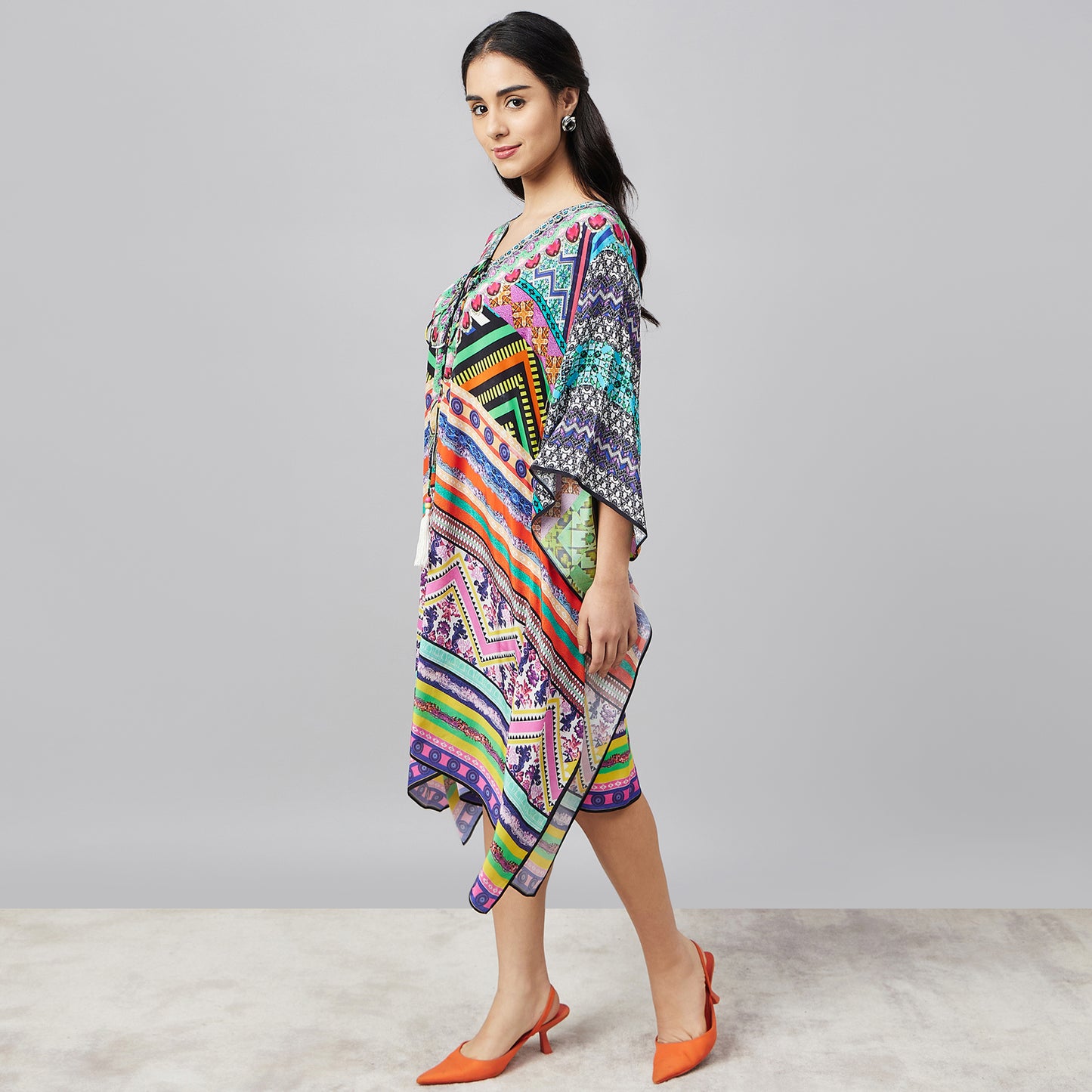 Multicoloured Geometric Kaftan Tunic