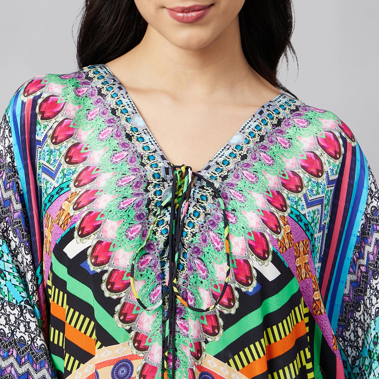 Multicoloured Geometric Kaftan Tunic