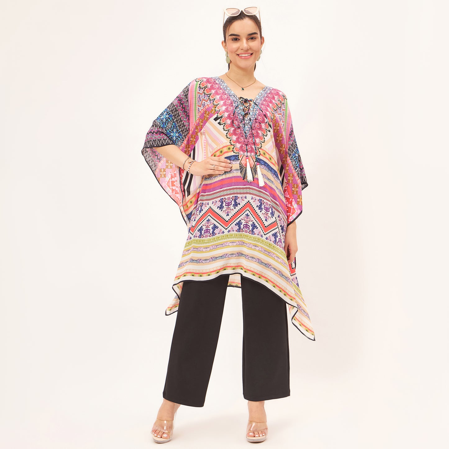Pink Geometric Kaftan Tunic