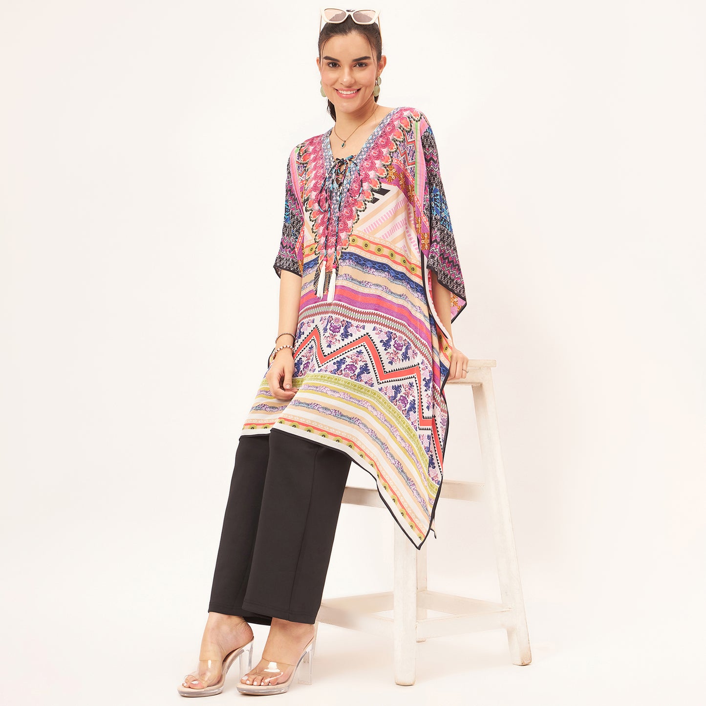Pink Geometric Kaftan Tunic