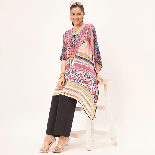 Pink Geometric Kaftan Tunic