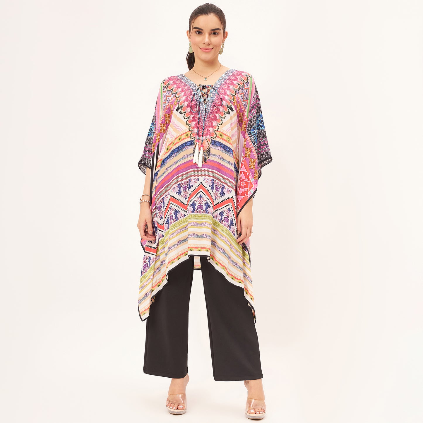 Pink Geometric Kaftan Tunic