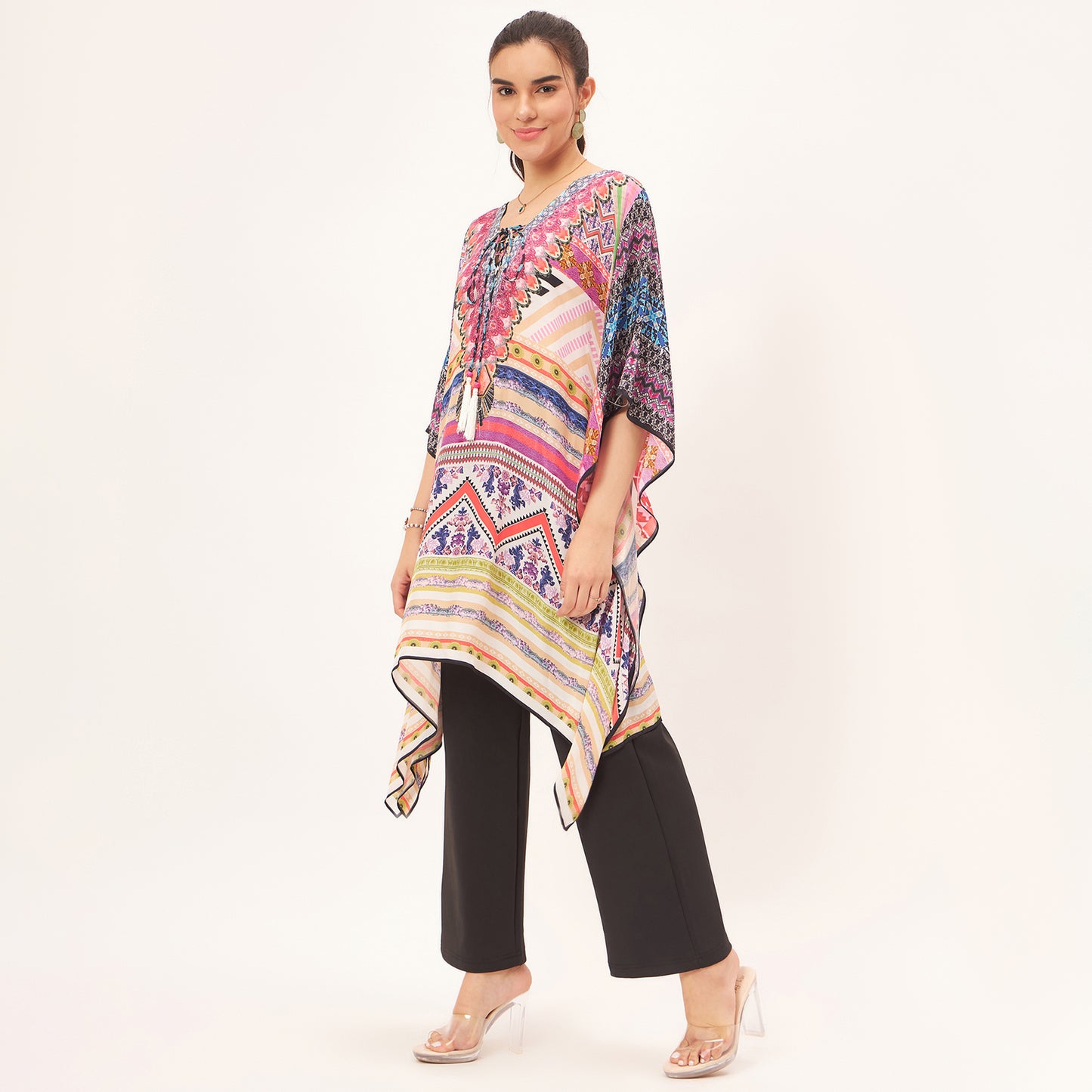 Pink Geometric Kaftan Tunic