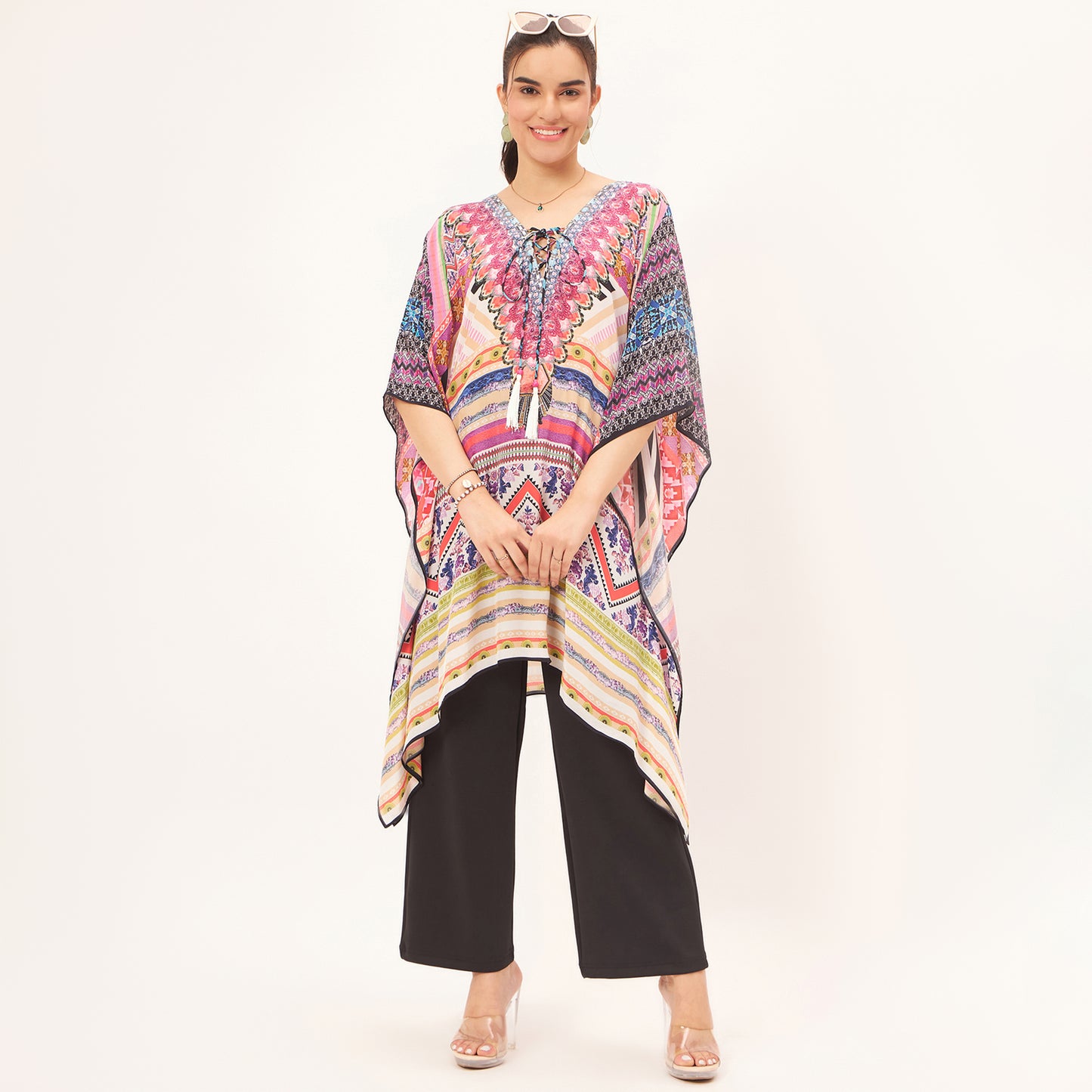 Pink Geometric Kaftan Tunic