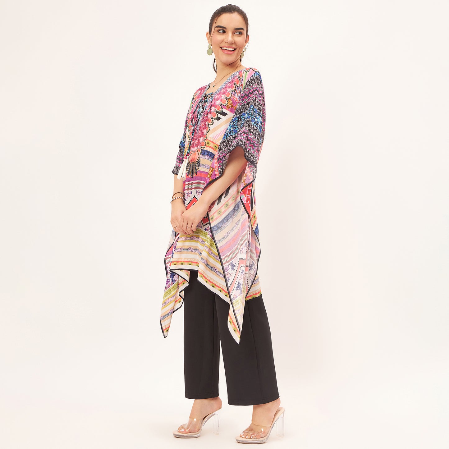 Pink Geometric Kaftan Tunic