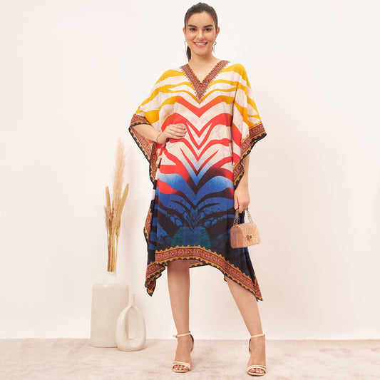 Multicoloured Masai Print Silk Kaftan Tunic