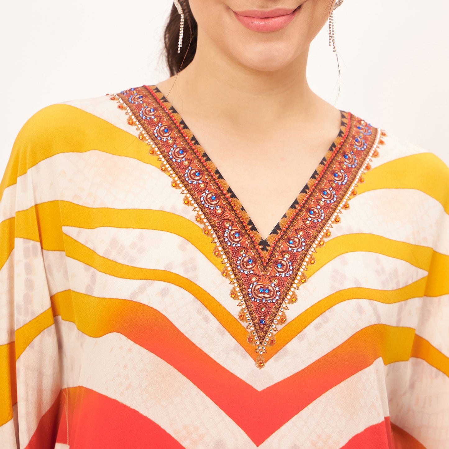 Multicoloured Masai Print Silk Kaftan Tunic