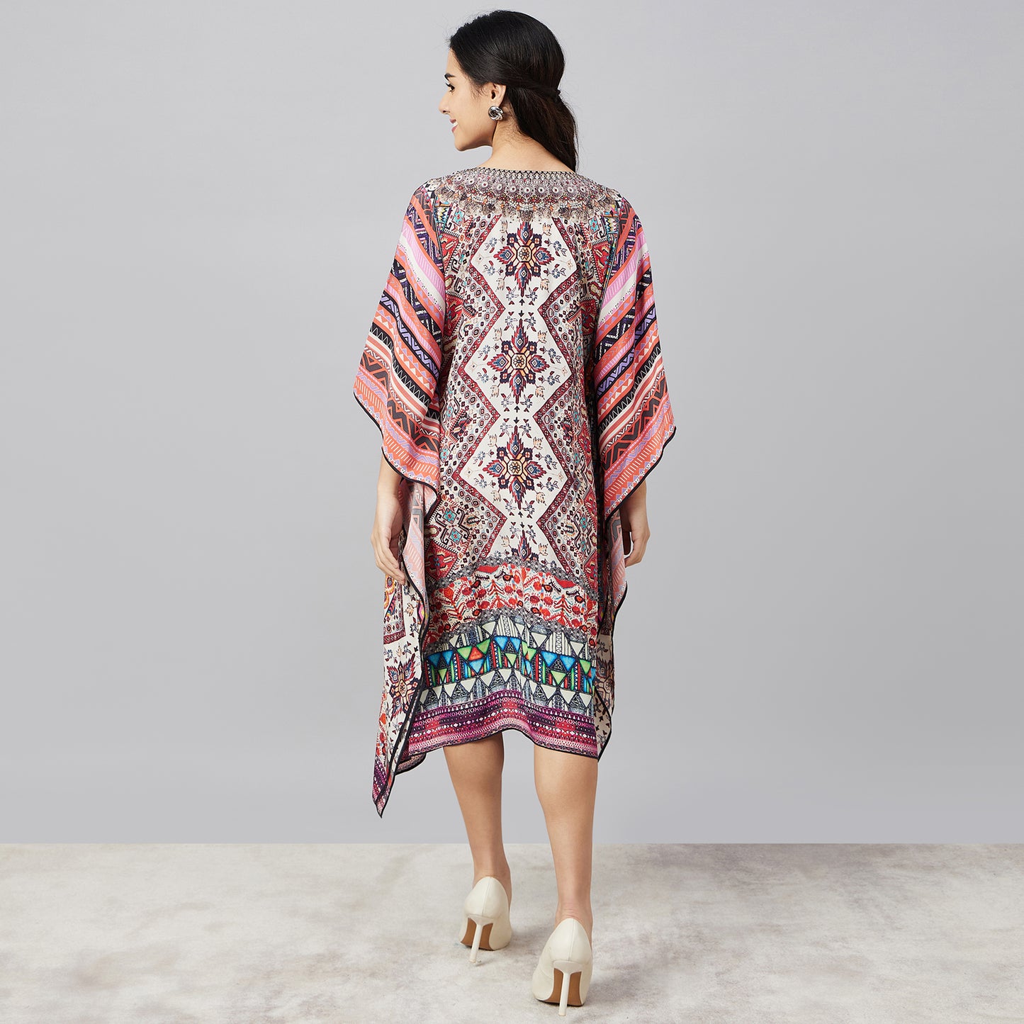 Multicoloured Geometric Print Silk Kaftan Tunic