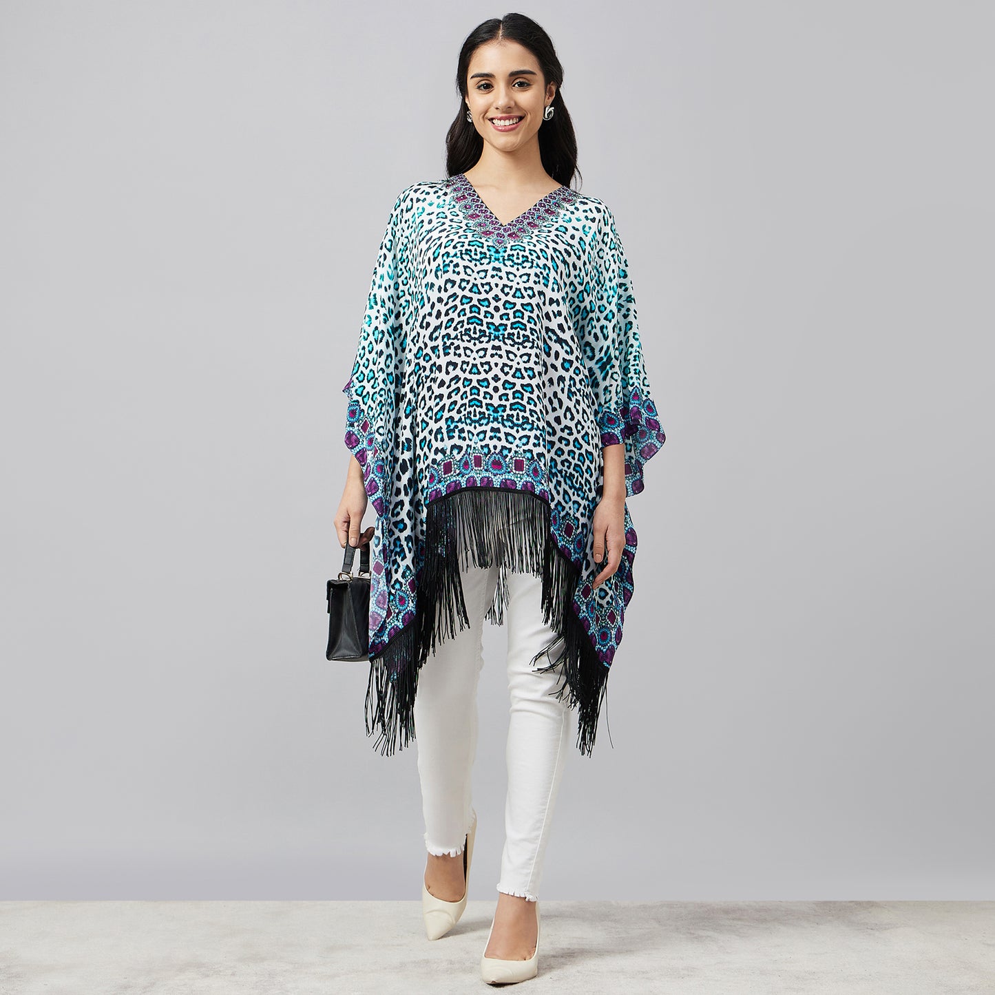 Sky Blue Animal Print Kaftan Tunic