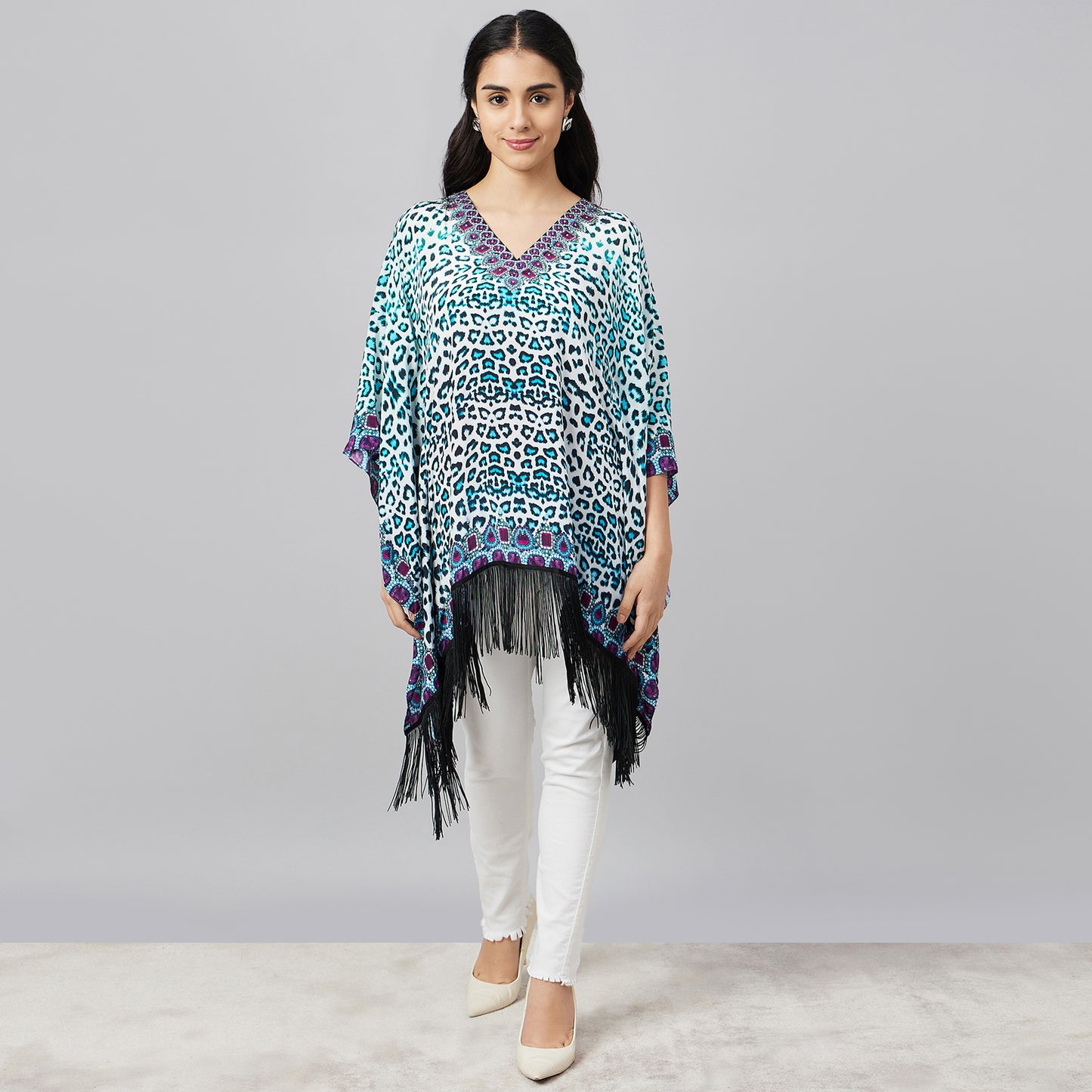 Sky Blue Animal Print Kaftan Tunic