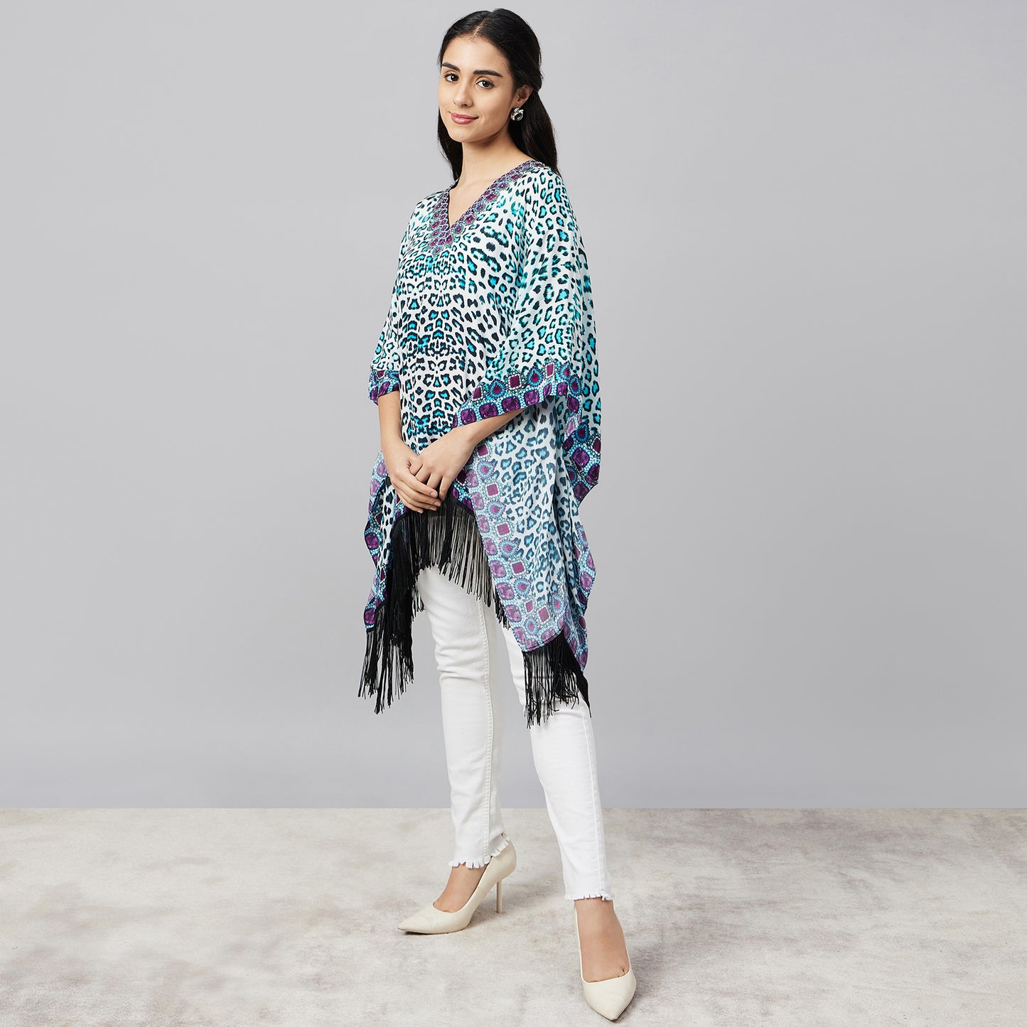 Sky Blue Animal Print Kaftan Tunic