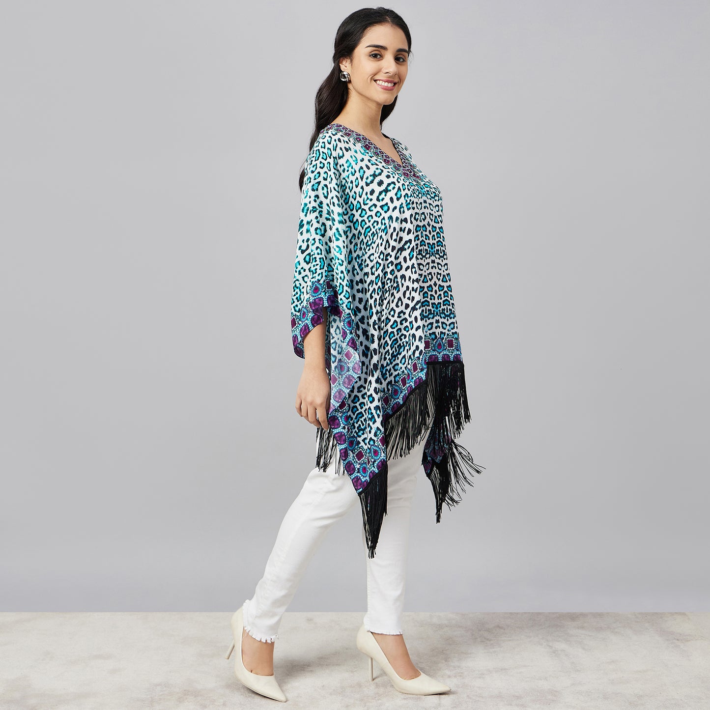 Sky Blue Animal Print Kaftan Tunic