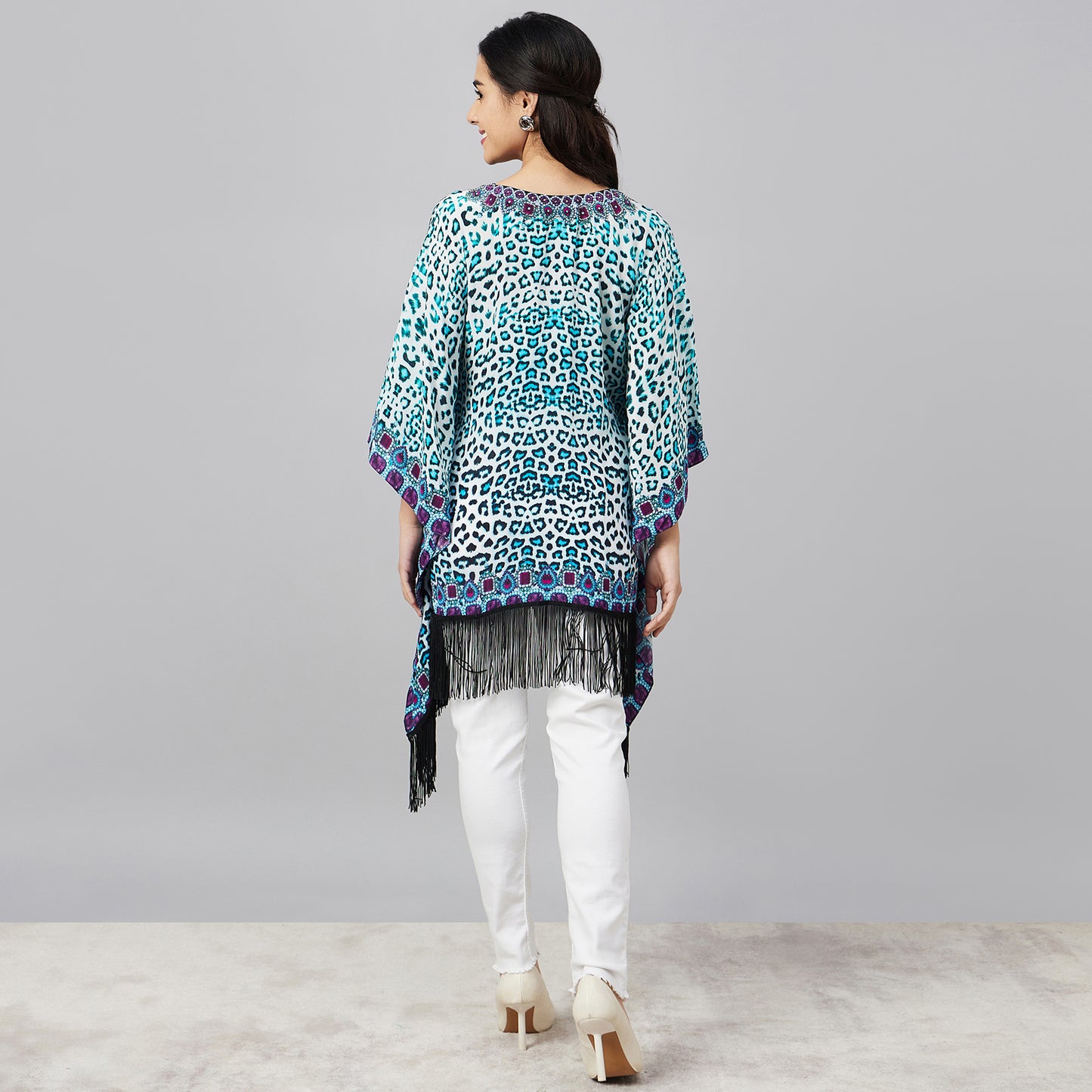 Sky Blue Animal Print Kaftan Tunic