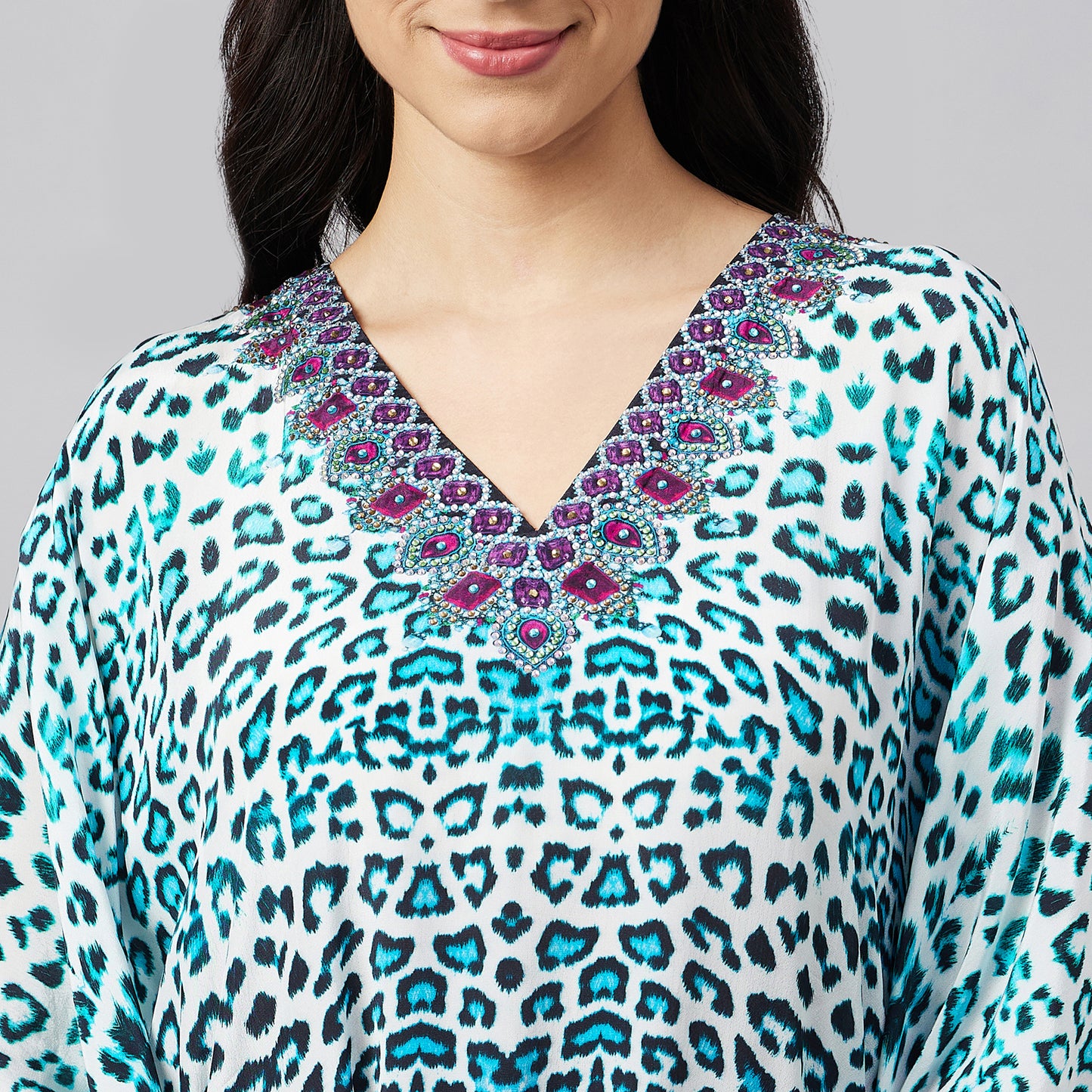 Sky Blue Animal Print Kaftan Tunic