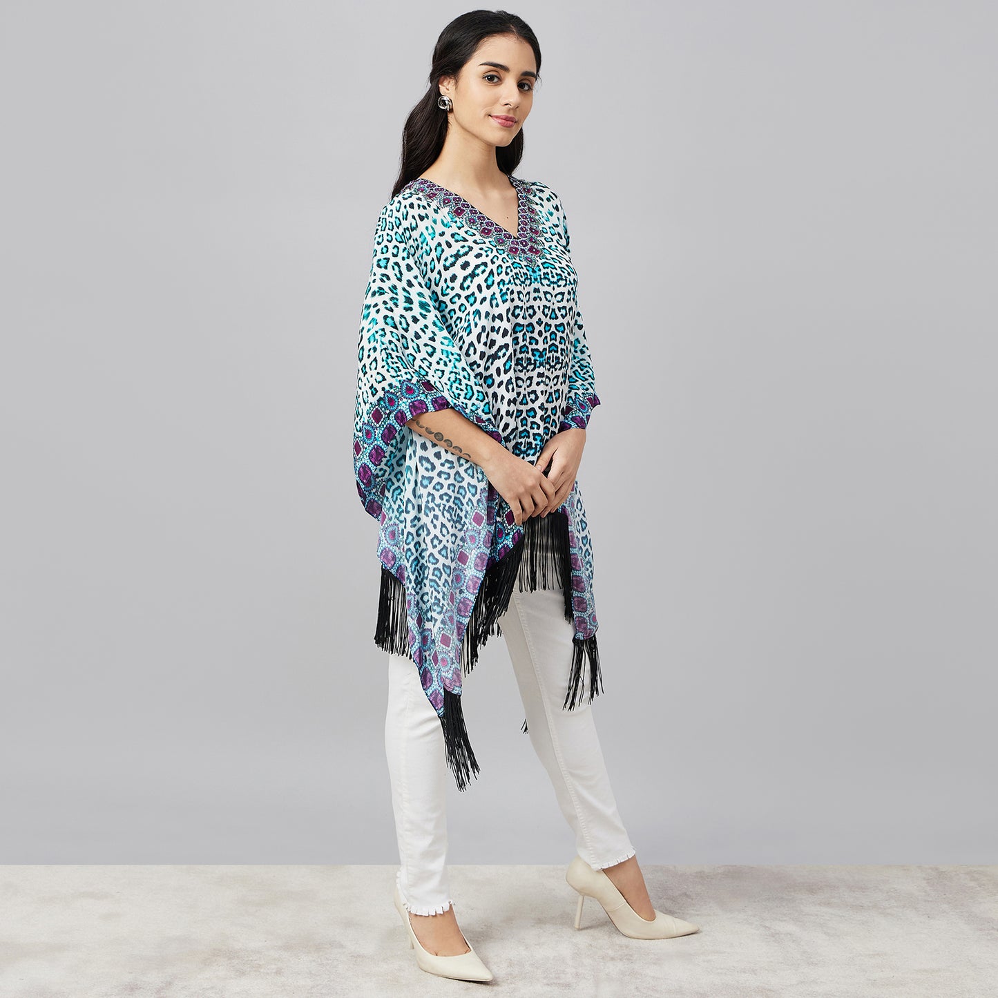 Sky Blue Animal Print Kaftan Tunic