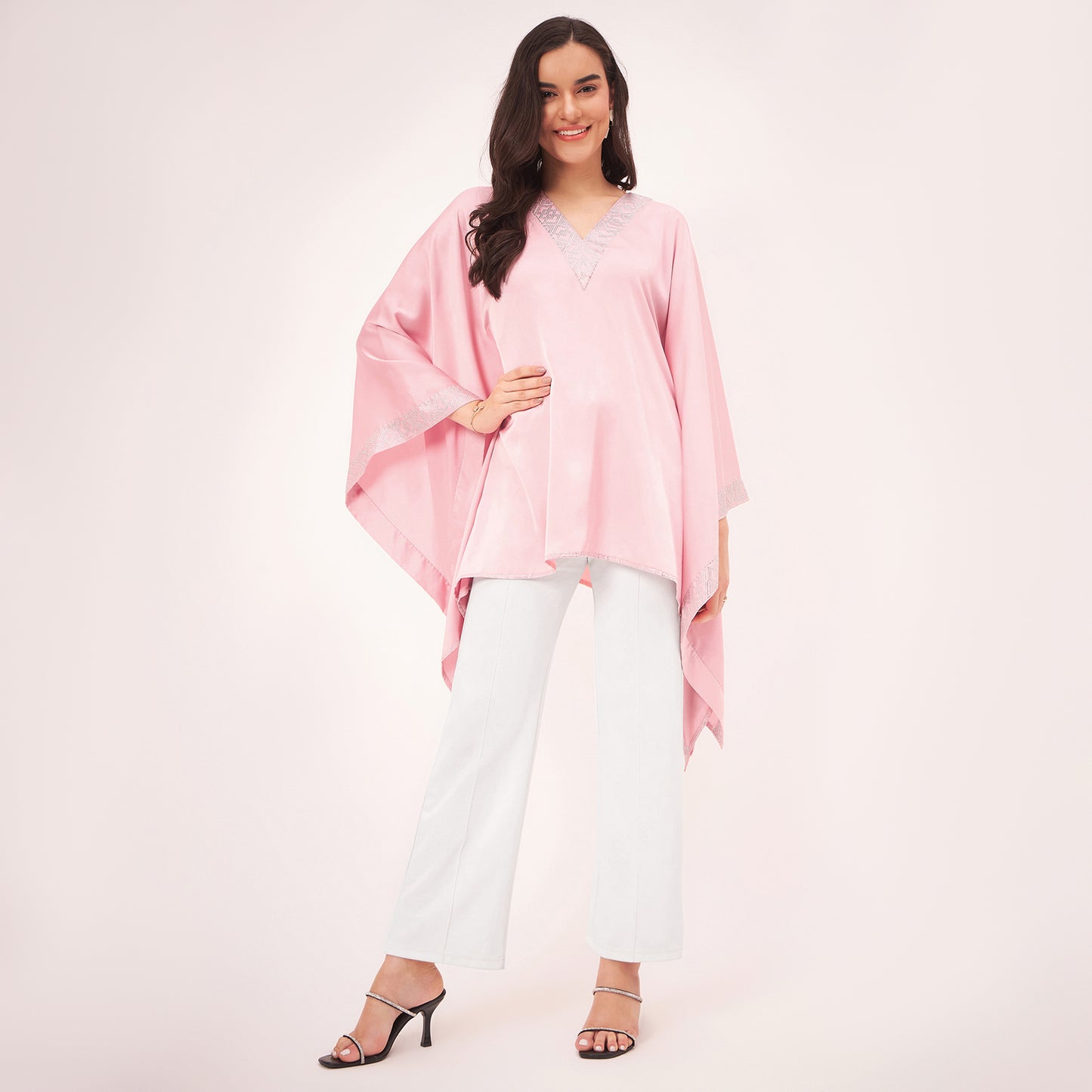 Pink Embellished Kaftan Top