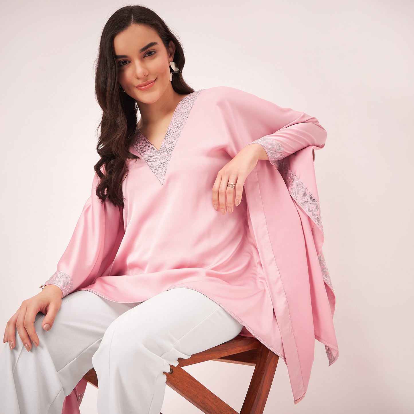 Pink Embellished Kaftan Top