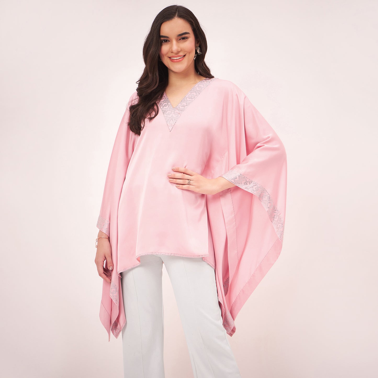 Pink Embellished Kaftan Top