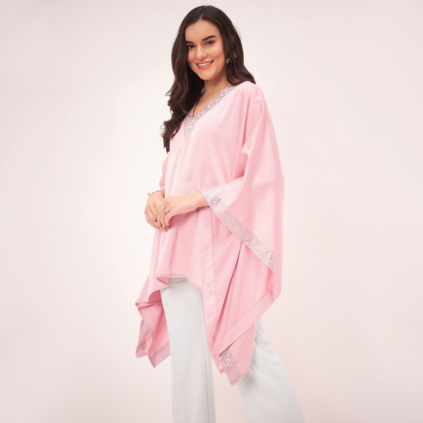 Pink Embellished Kaftan Top