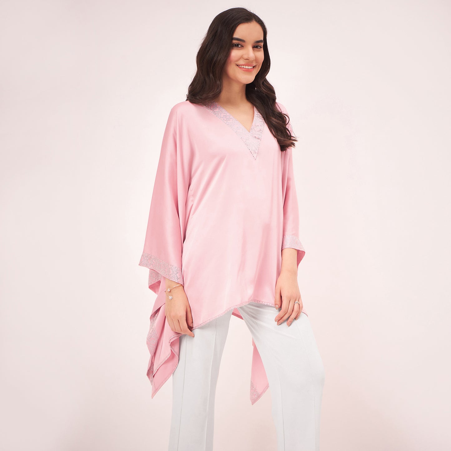 Pink Embellished Kaftan Top