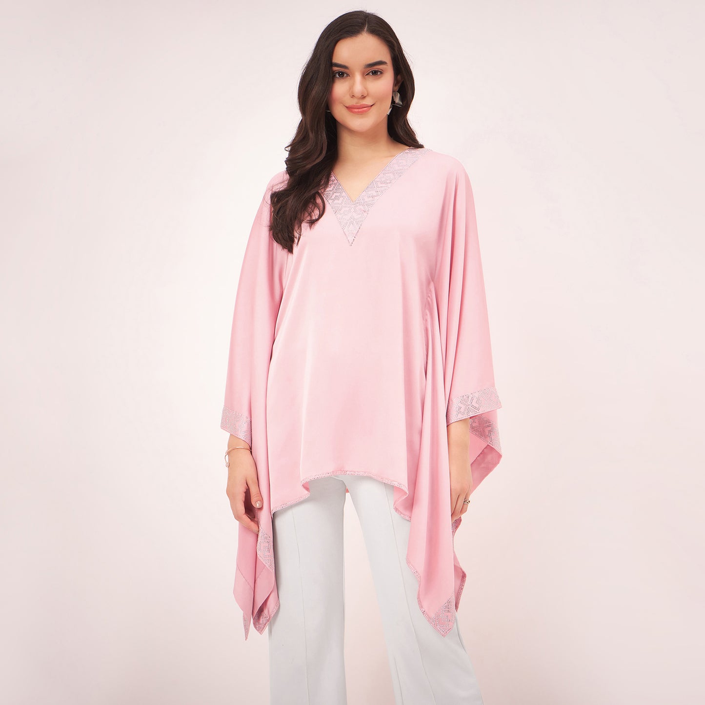 Pink Embellished Kaftan Top