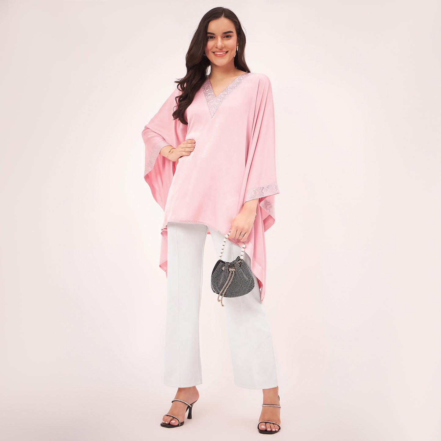 Pink Embellished Kaftan Top