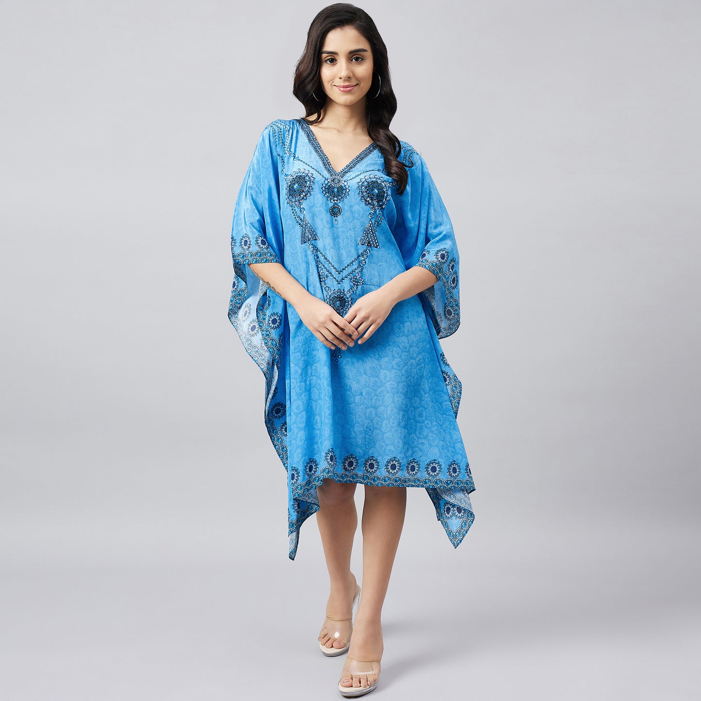 Blue Pearl Embellished Kaftan Tunic
