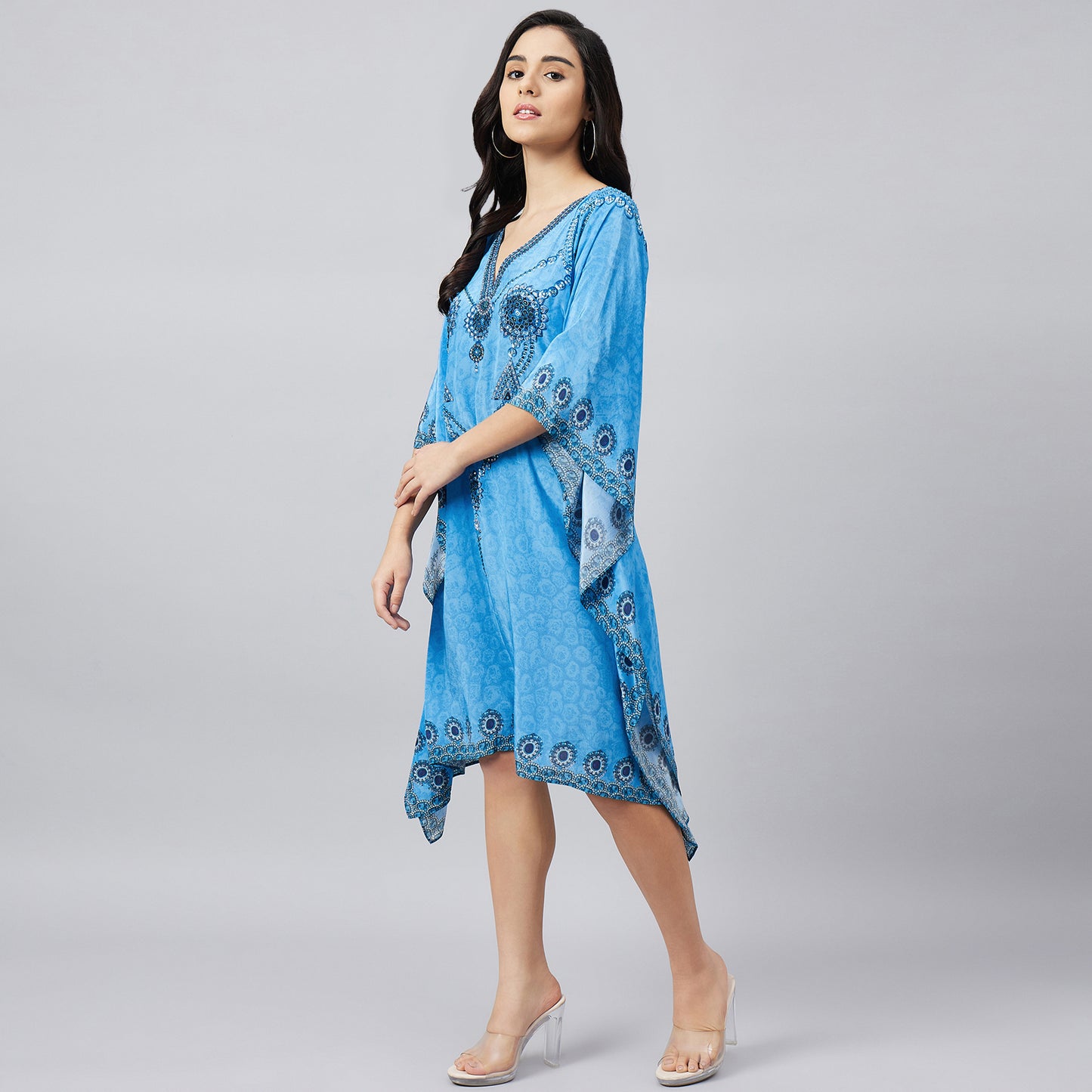 Blue Pearl Embellished Kaftan Tunic